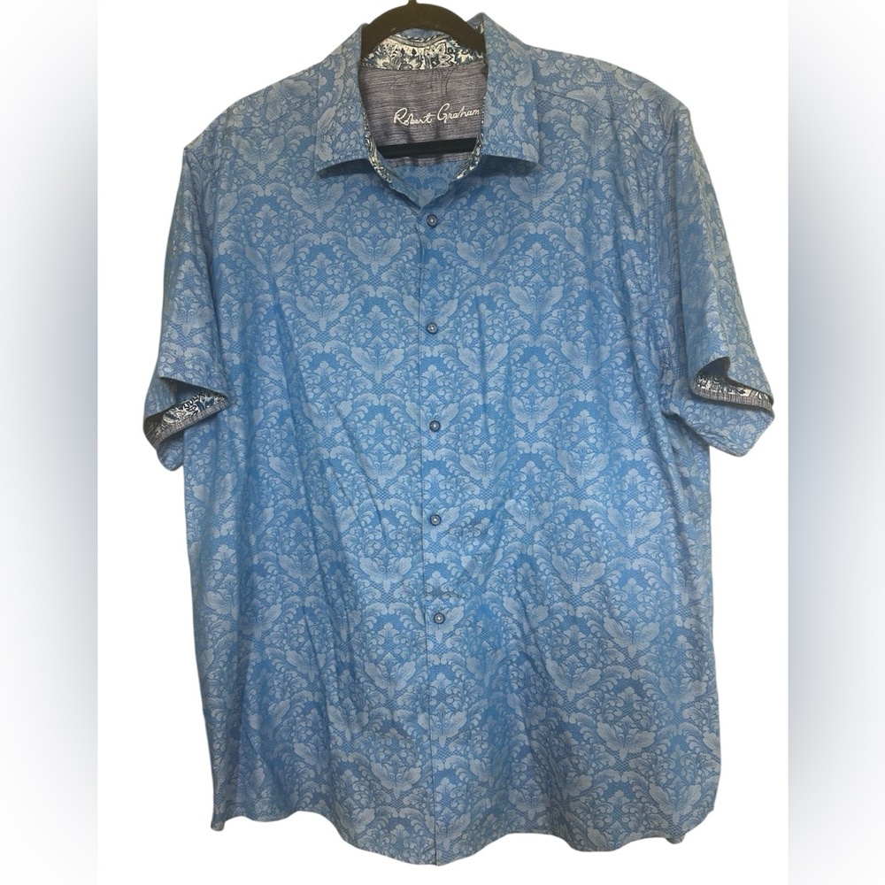 ROBERT GRAHAM Classic Fit Short Sleeve Button Up Blue Floral Cotton 3XL